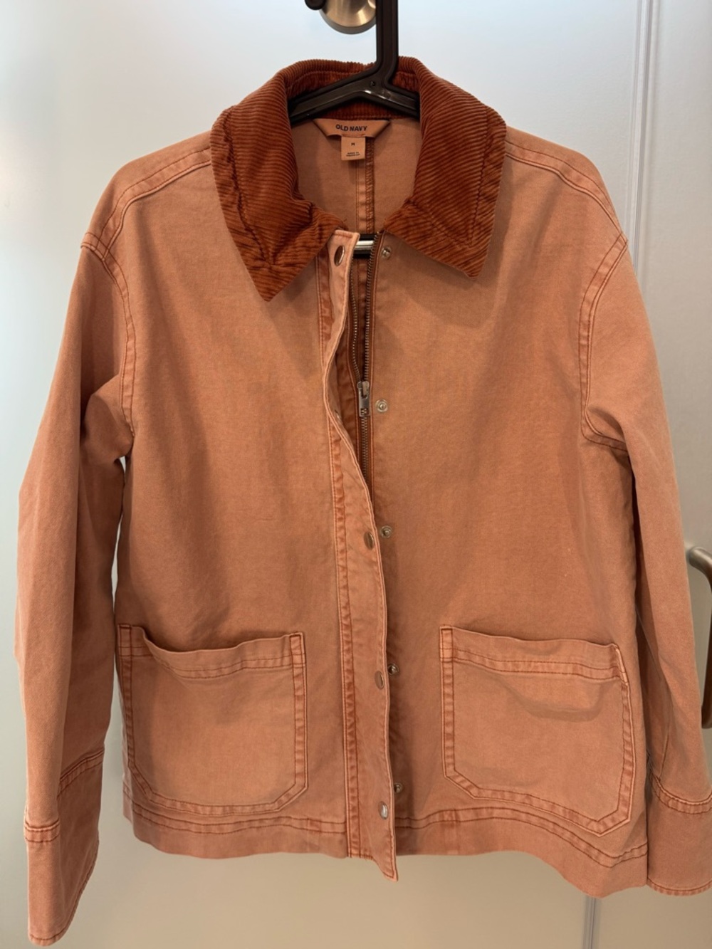 Old Navy Pink Rust Cotton Jacket with Brown Corduroy Collar - Picture 2 of 4